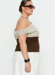 Past Life One Shoulder Top Brown Stripe Curve