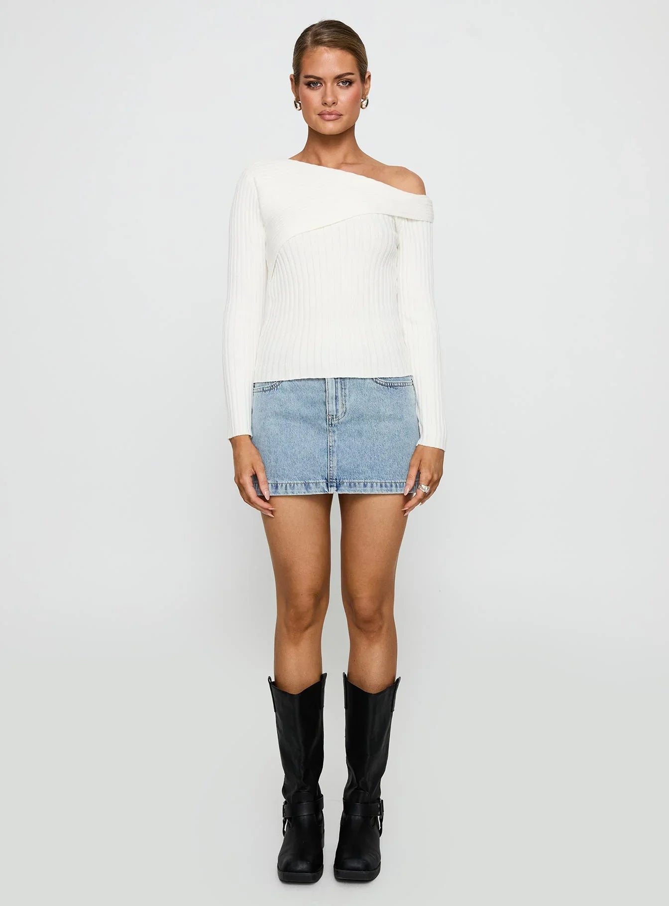 Jaybell Cold Shoulder Sweater White
