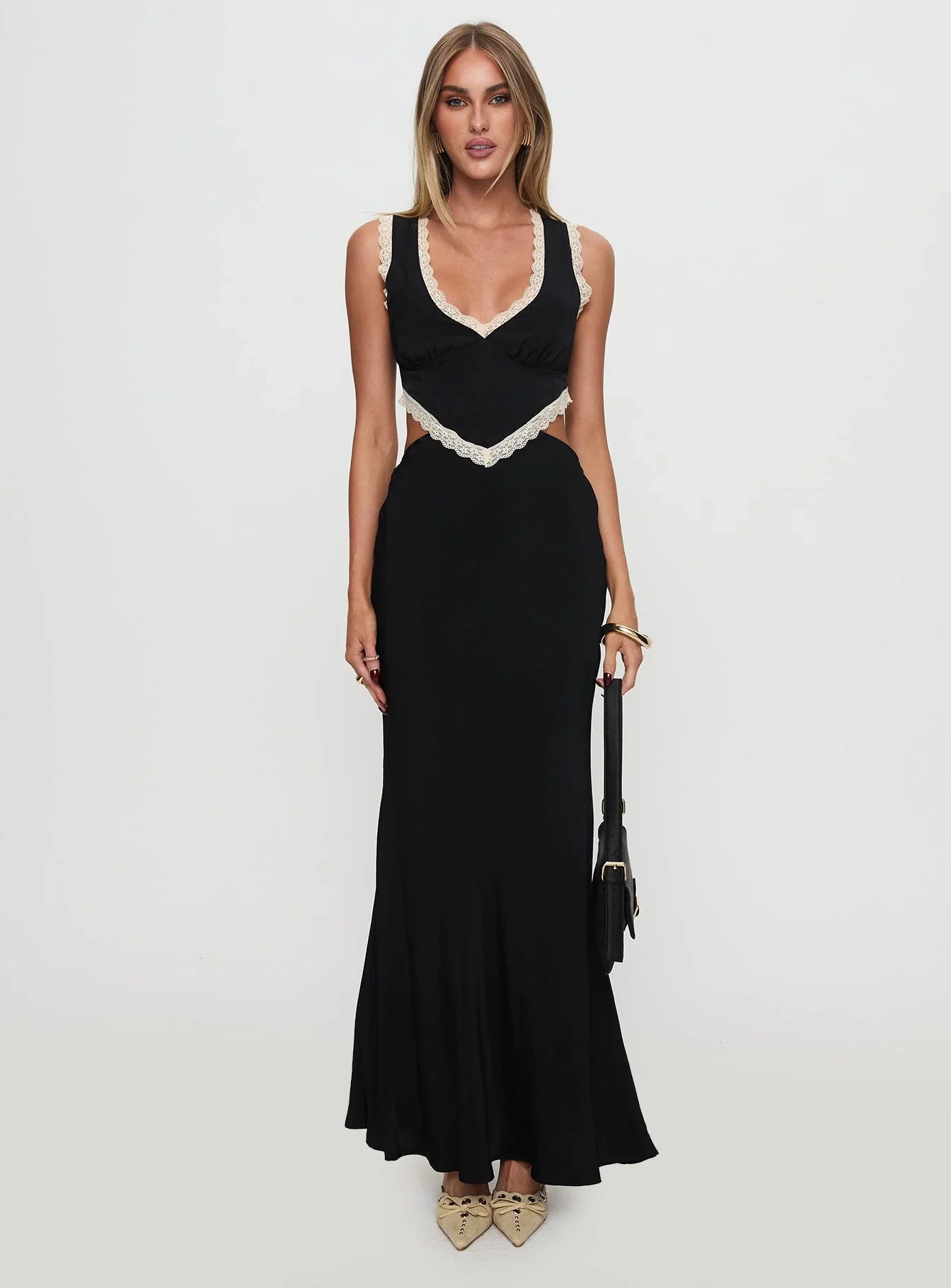 Keila Lace Trim Maxi Dress Black Cream