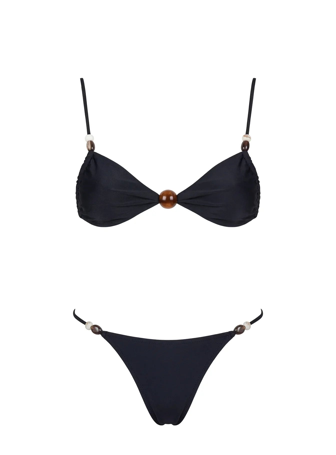 Tan Lines Bead Detail Bikini Bottoms Black