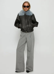 Brittanni Fluffy Collar Jacket Black Blue