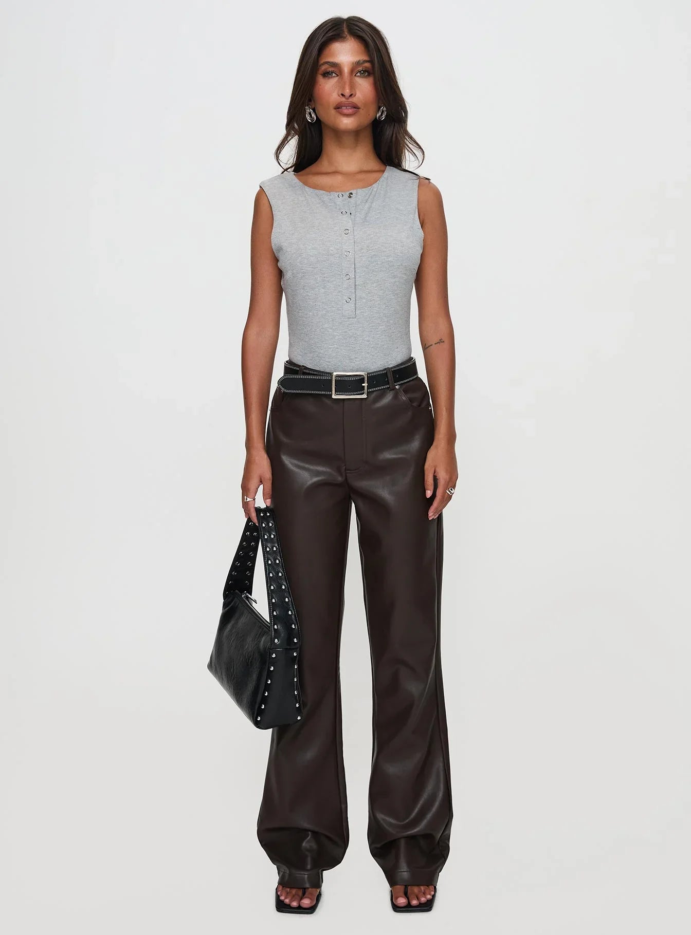 Good Impression Button Up Bodysuit Grey