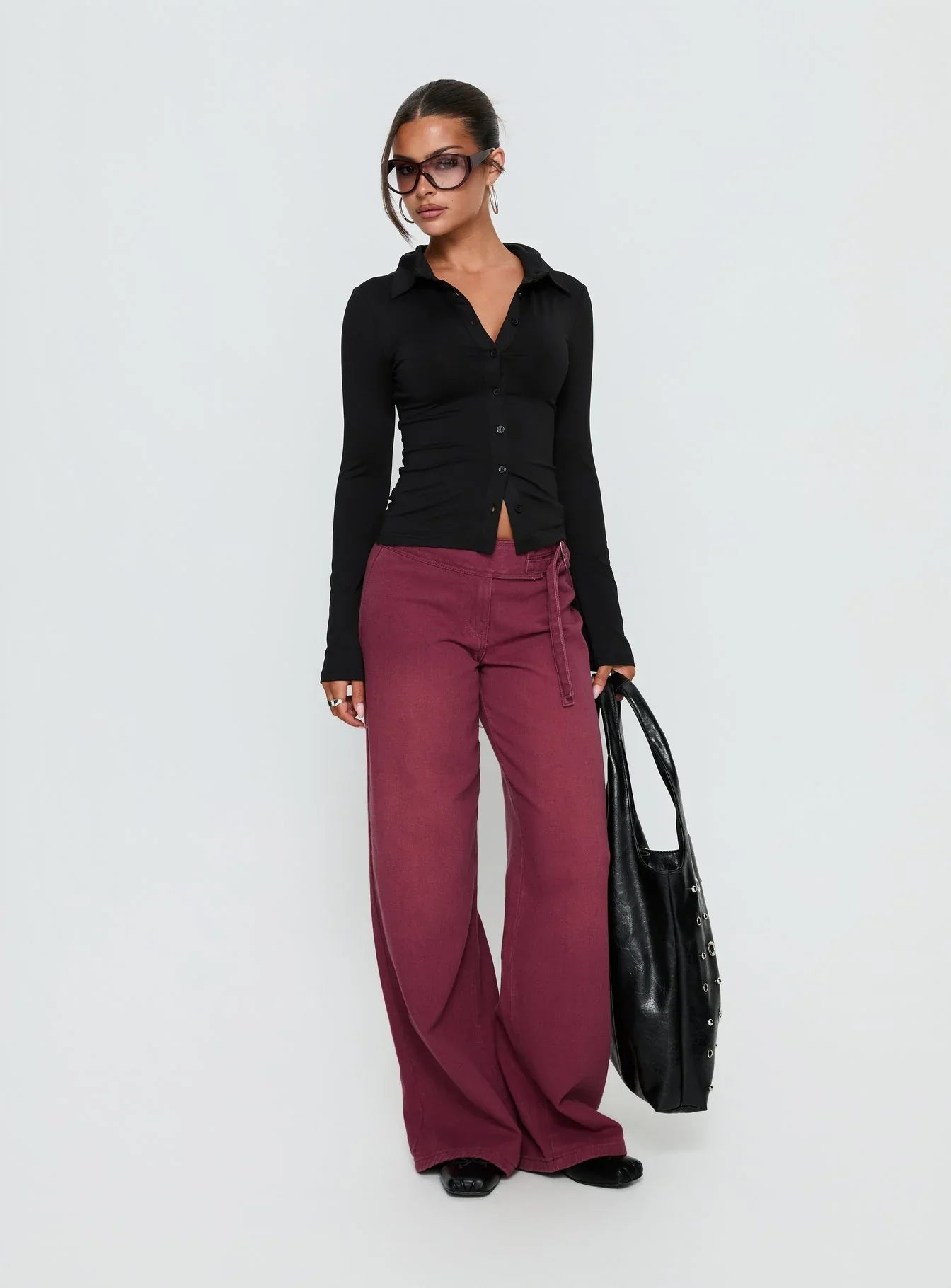 Solina Long Sleeve Collared Top Black