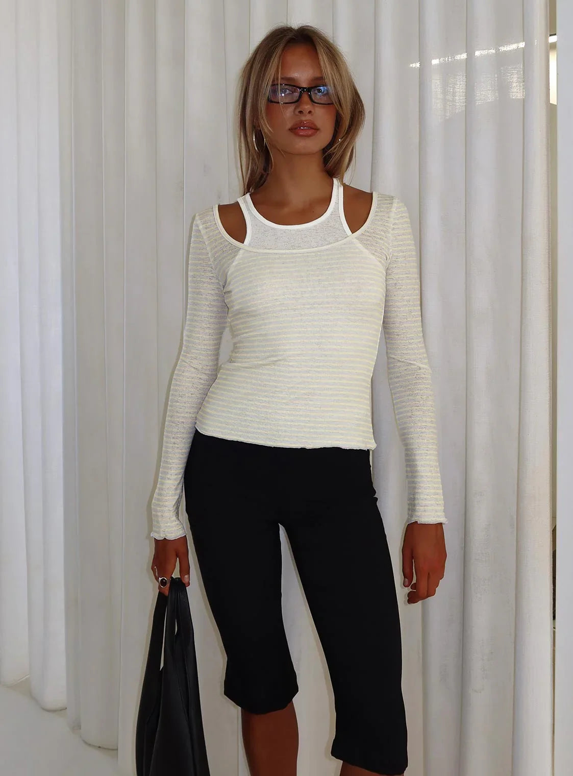 Ceyla Layered Long Sleeve Top White Stripe