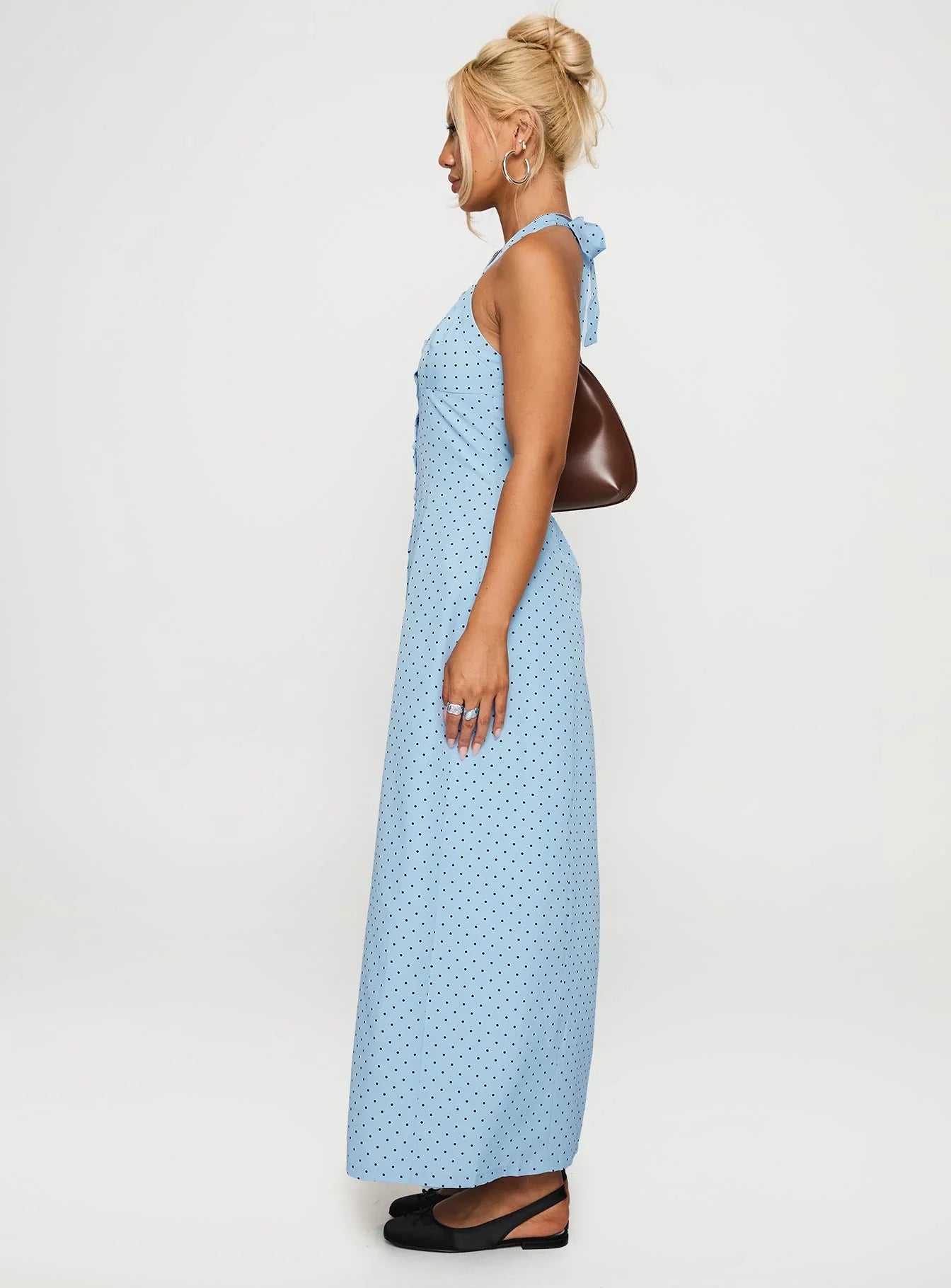 Mallorie Halter Maxi Dress Blue Black Polka