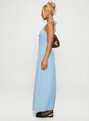 Mallorie Halter Maxi Dress Blue Black Polka