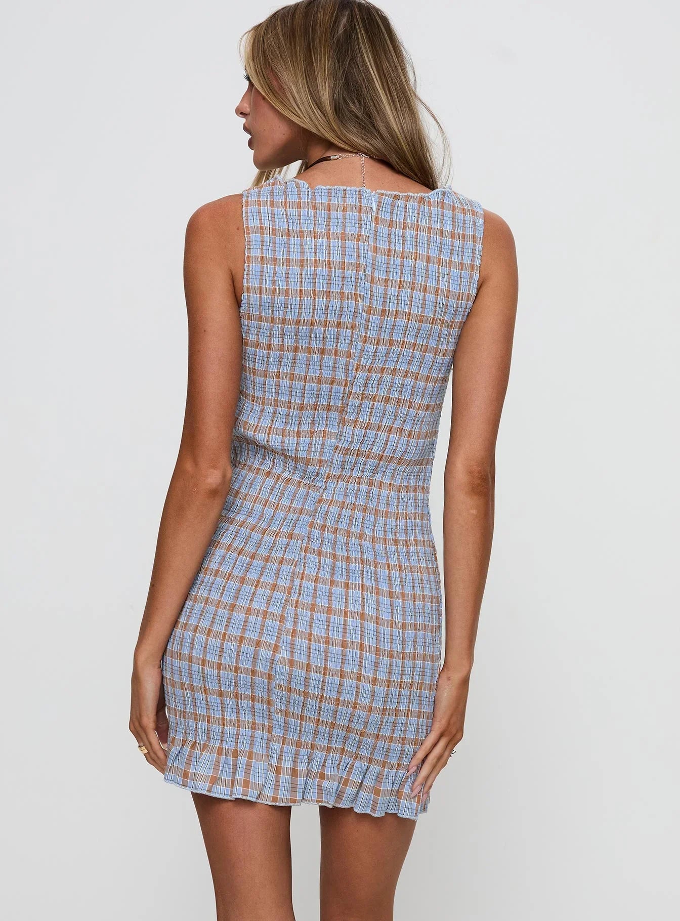 Cecilea Shirred Mini Dress Blue