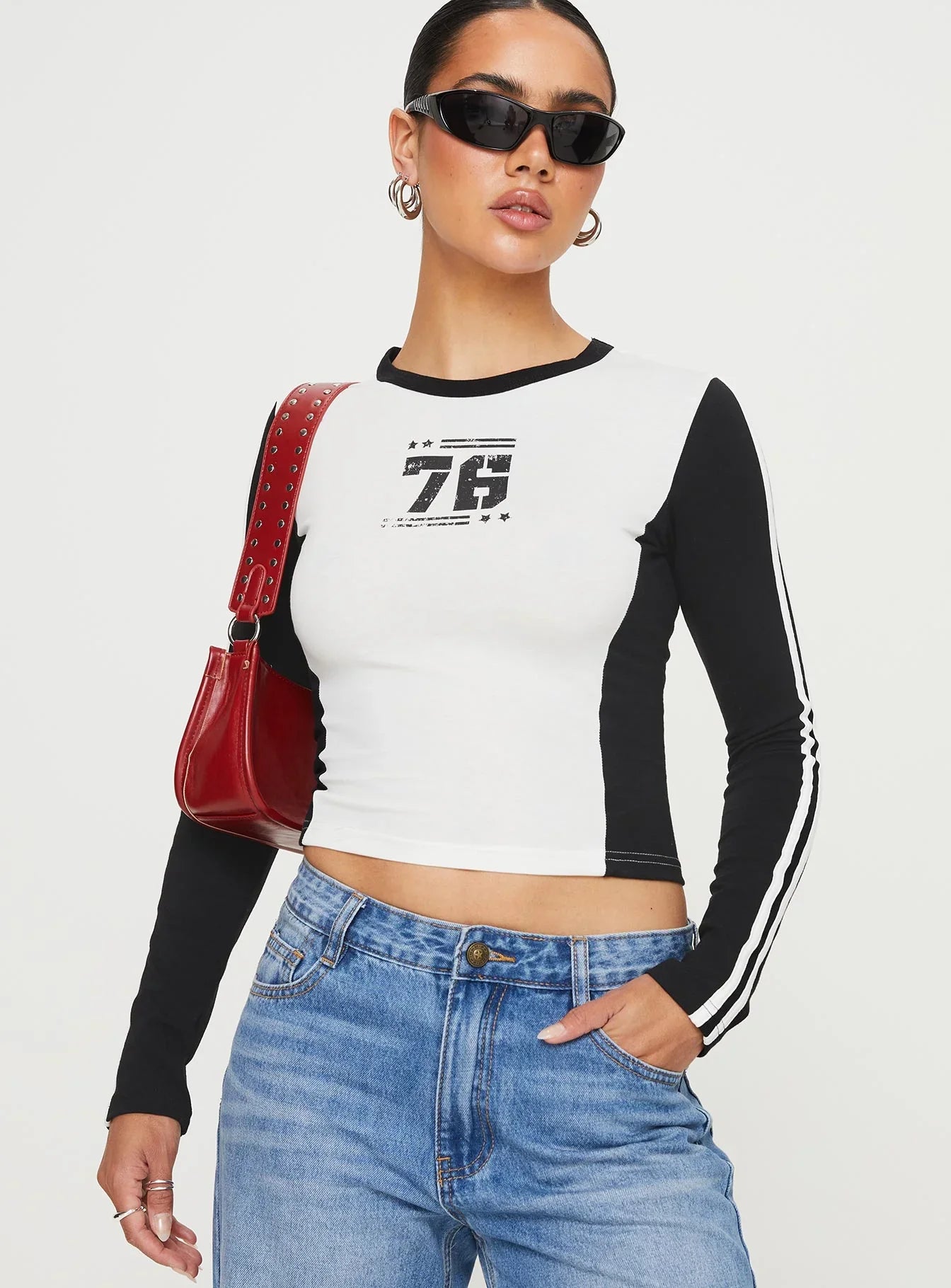 Letina Long Sleeve Top Black White