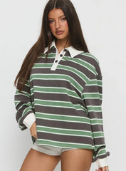 Tycen Polo Rugby Jumper Green Grey Stripe