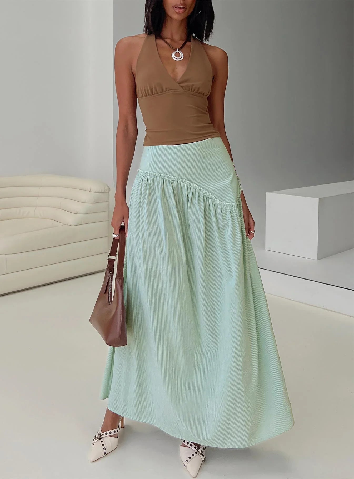 Yasemine Maxi Skirt Green White