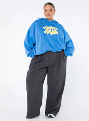 Princess Polly Hooded Sweatshirt Bubble Text Blue Yellow Curve