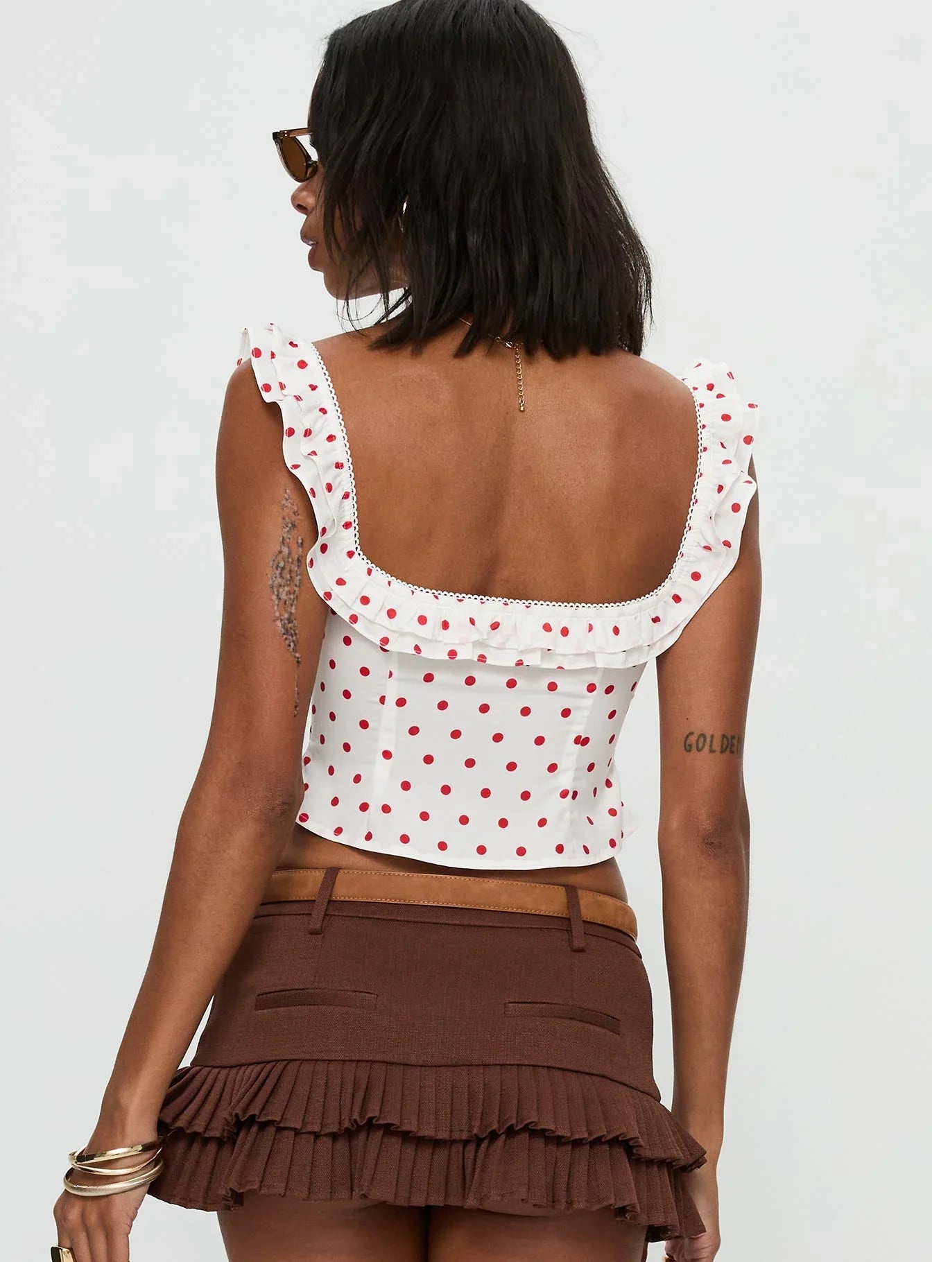 Isadoria Frill Top White Red Polka