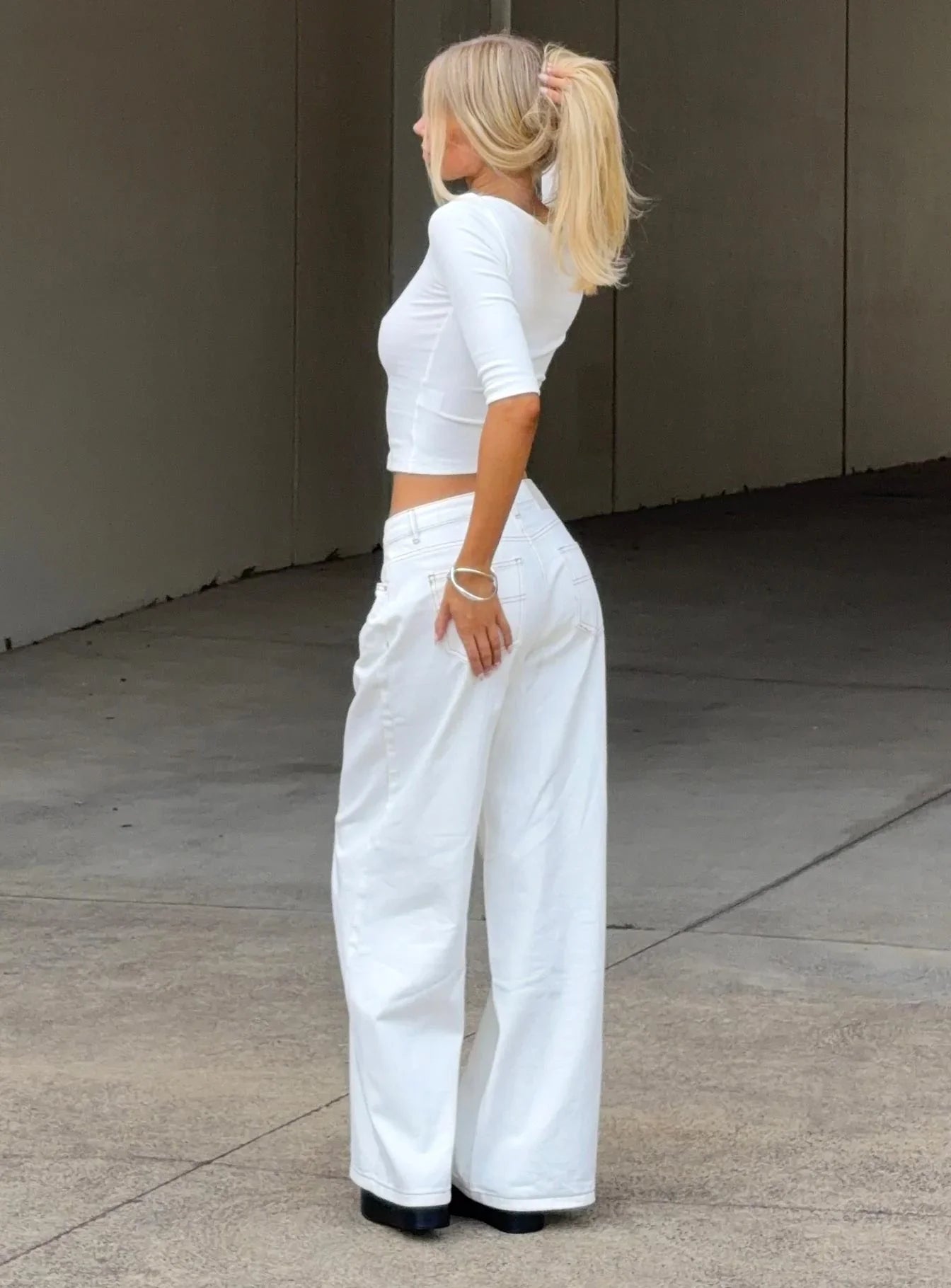 Naylor Mid Rise Wide Leg Jeans Cream