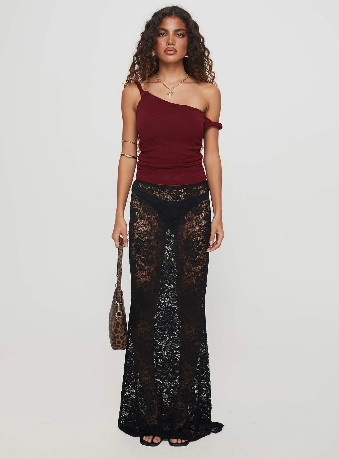 Messenger One Shoulder Top Burgundy