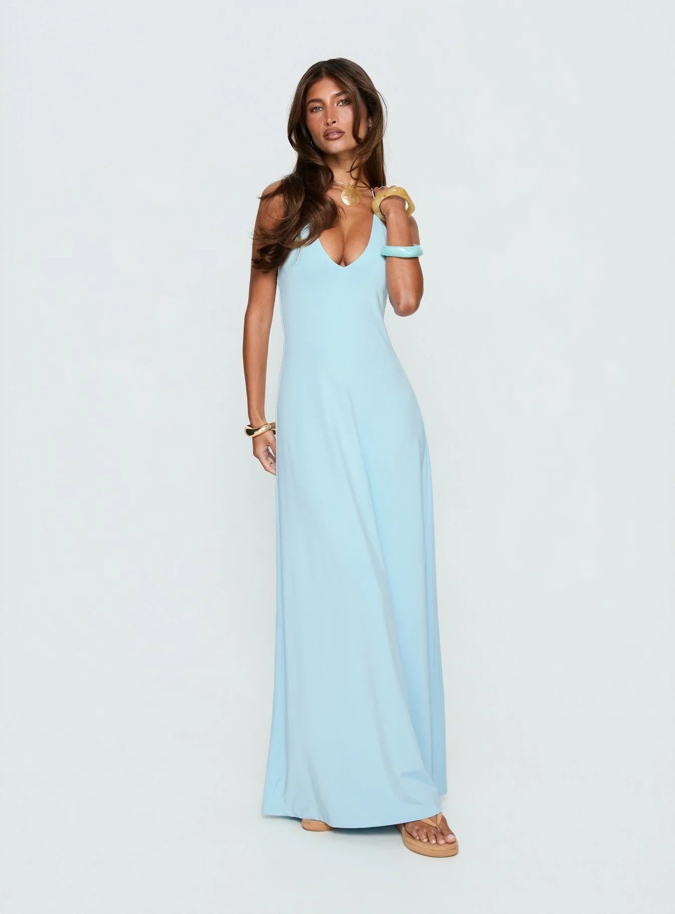 Palmas Halter Maxi Dress Baby Blue