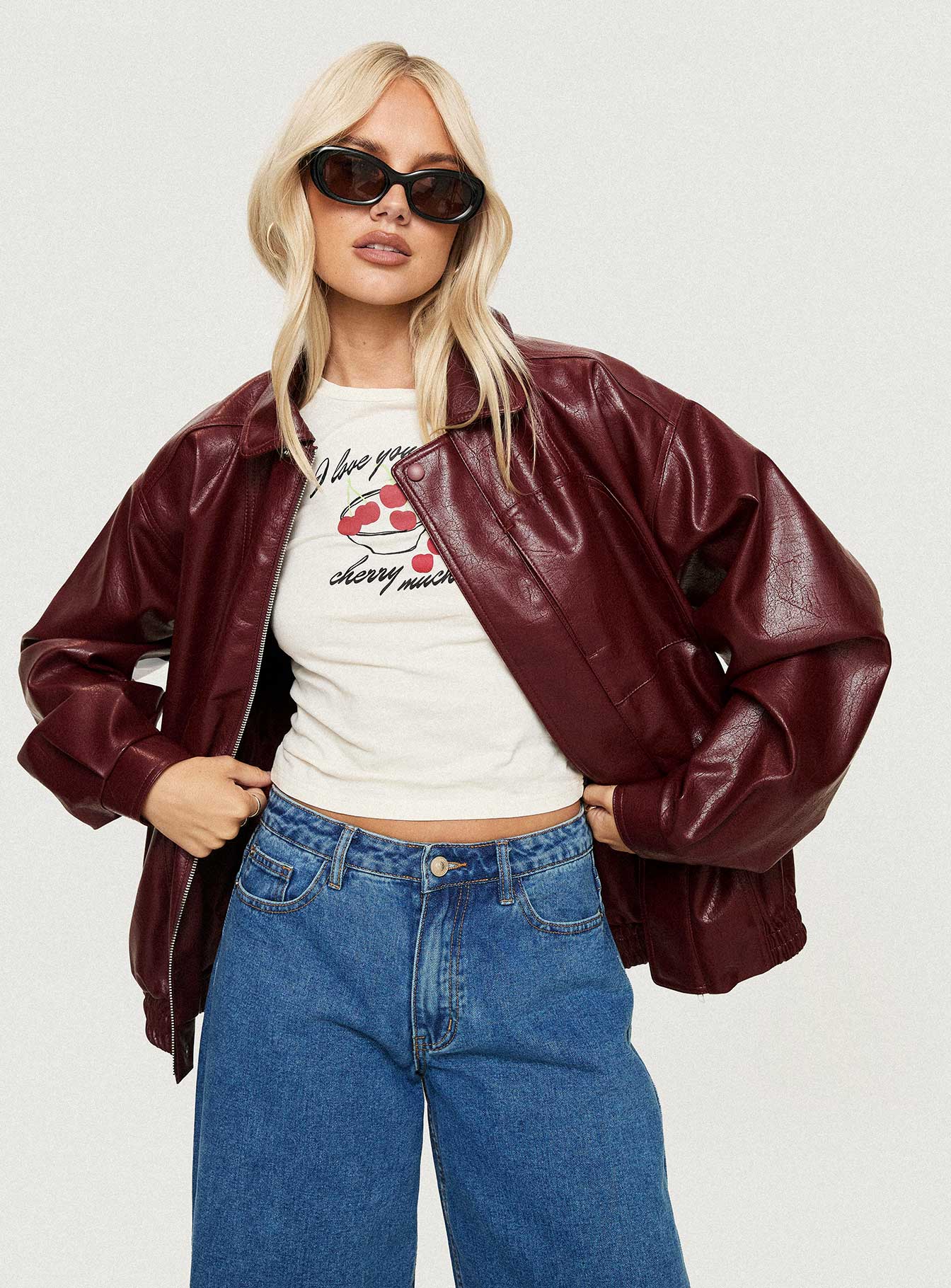Devija Faux Leather Jacket Burgundy