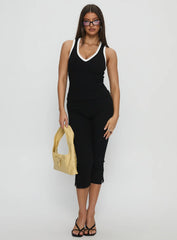 Baseline V Neck Rib Tank Top Black White
