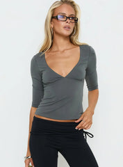 Back To Friends V Neck 3 4 Sleeve Top Grey