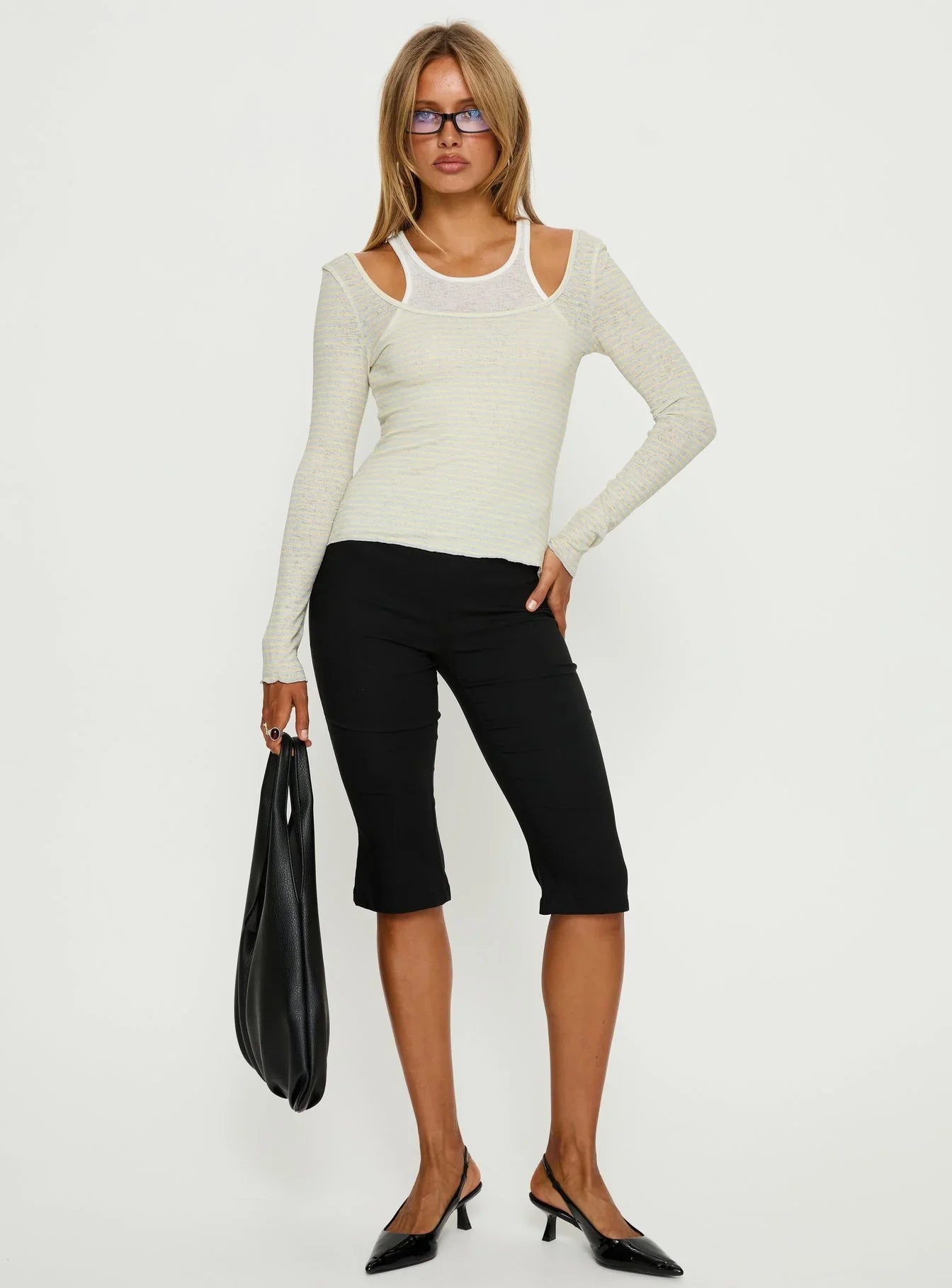 Ceyla Layered Long Sleeve Top White Stripe
