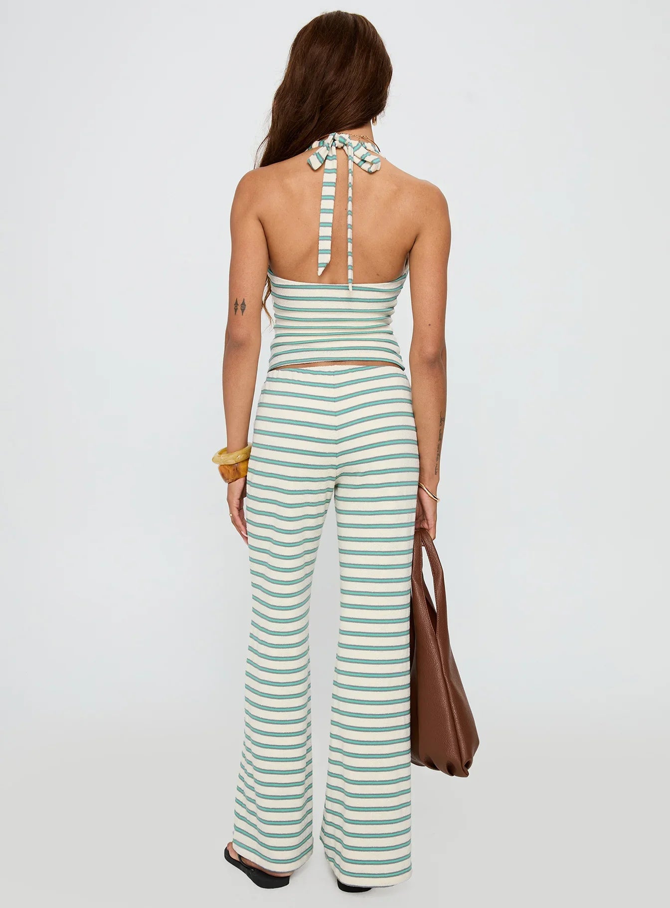 Anora Halter Wide Leg Set Blue White Stripe