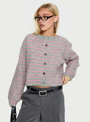 Raynna Button Up Cardigan Pink Grey Stripe