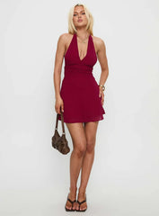Good Luck Babe Halter Mini Dress Red