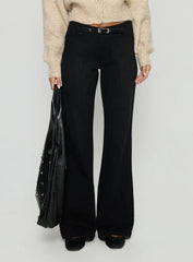 Slow Ride Mid Rise Bootleg Belted Jeans Washed Black