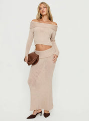 Devion Foldover Knit Sweater Beige