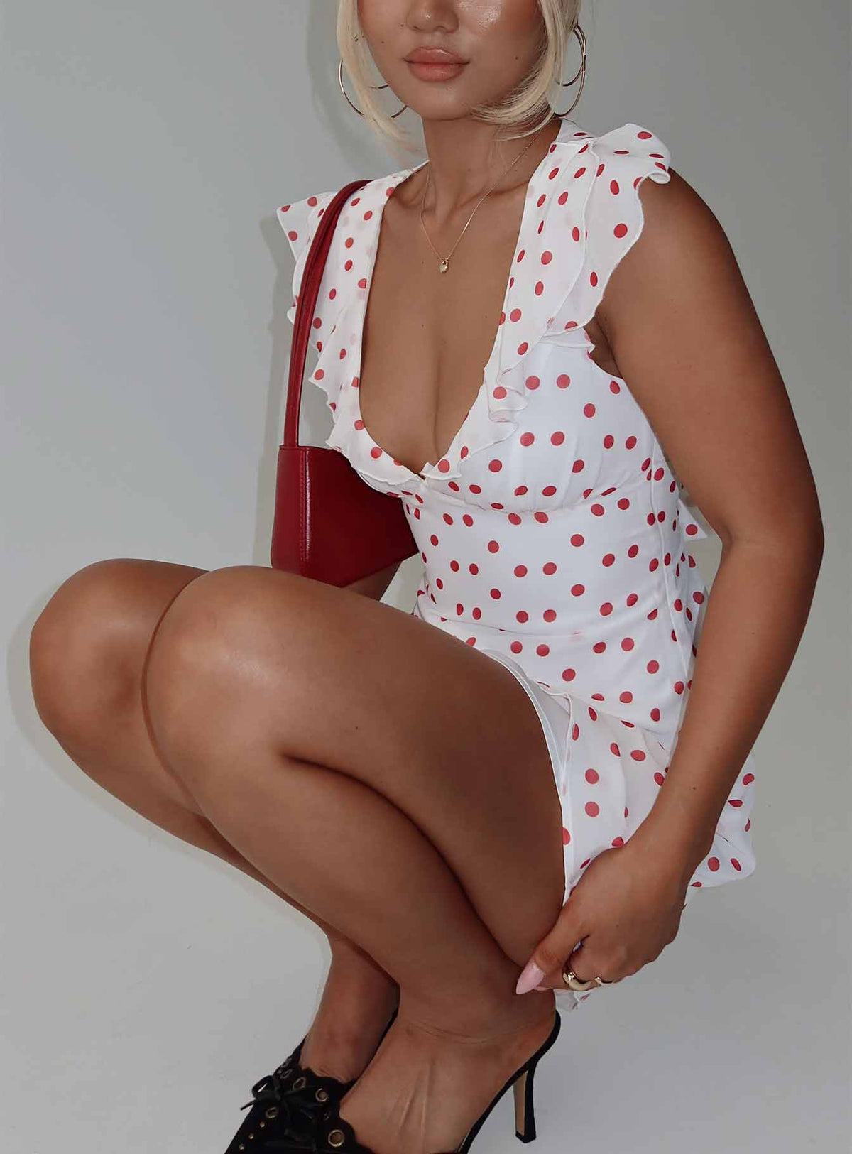 I Guess So Mini Dress White Burgundy Petite