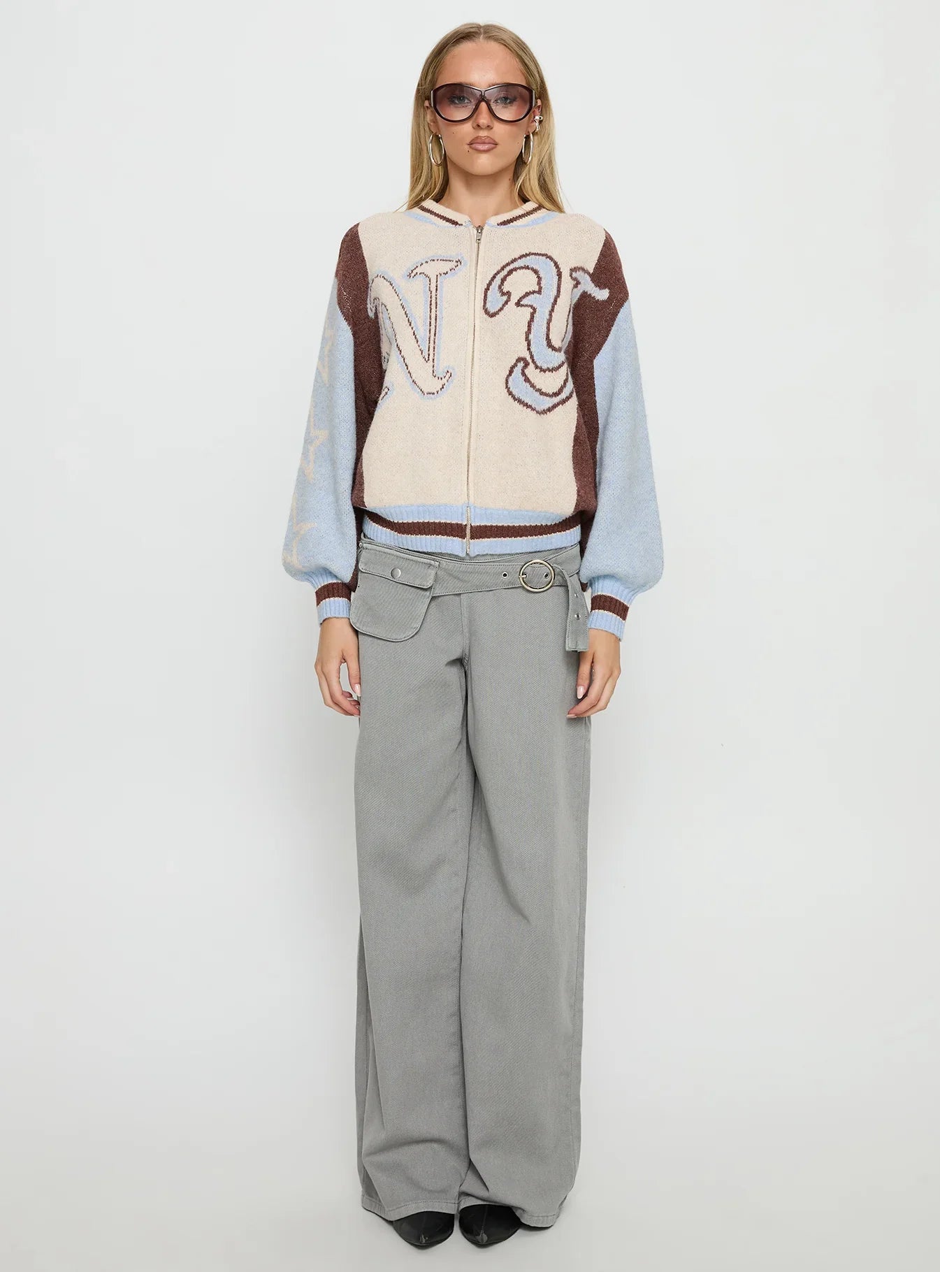 Brandyce Graphic Knit Jacket Blue Chocolate