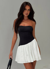 Amandla Strapless Mini Dress Black White