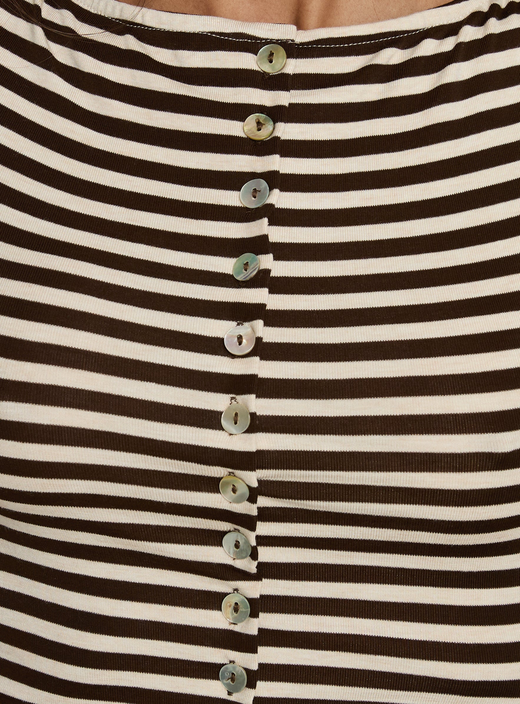 Angellina Jersey Button Down Top Chocolate Cream Stripe