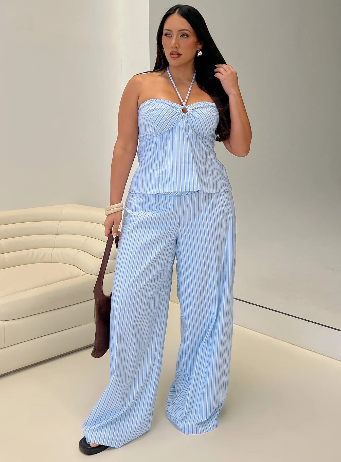 Sofea Halter Top Blue Stripe Curve