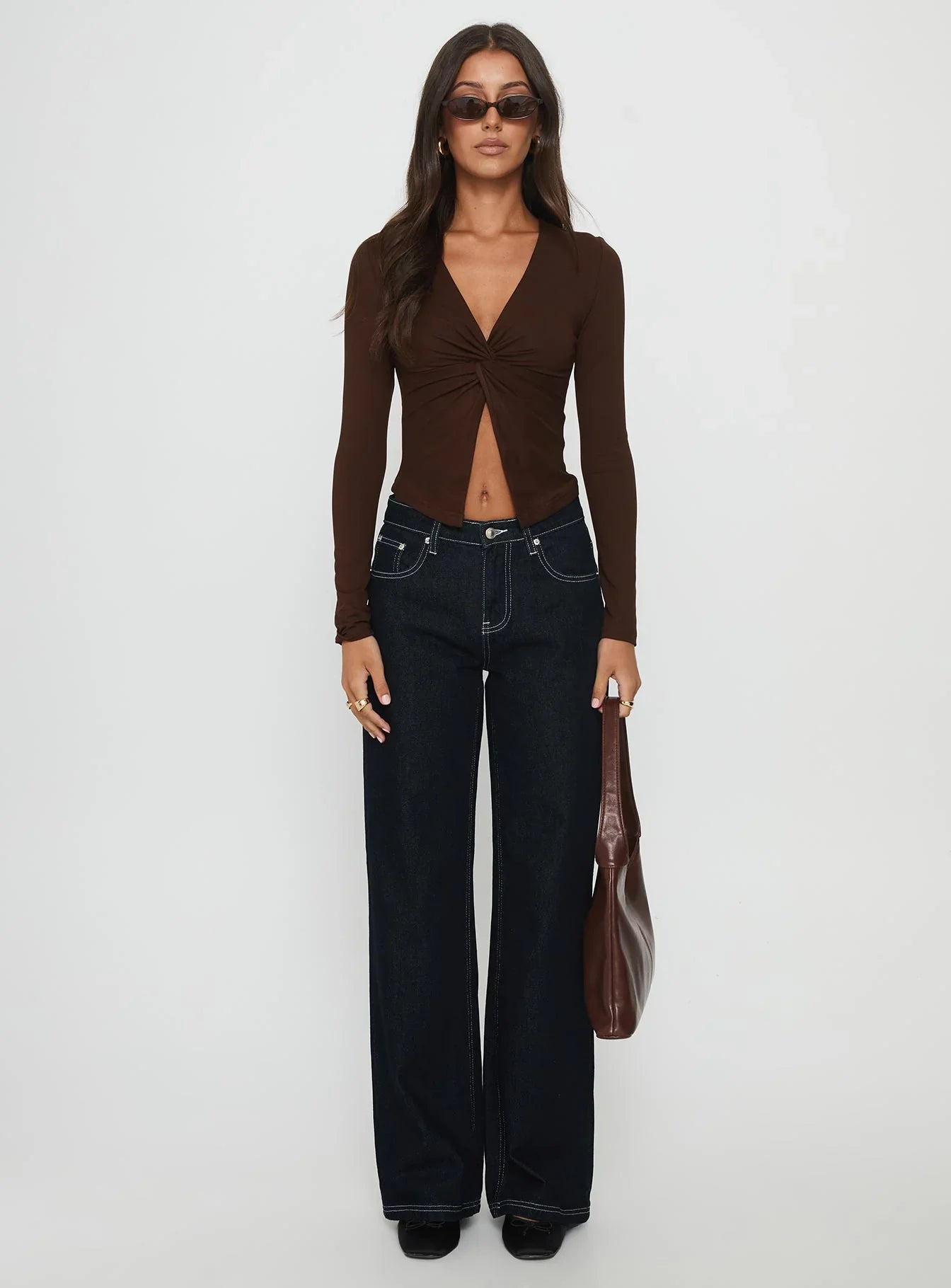 No Hard Feelings Twist Long Sleeve Top Brown