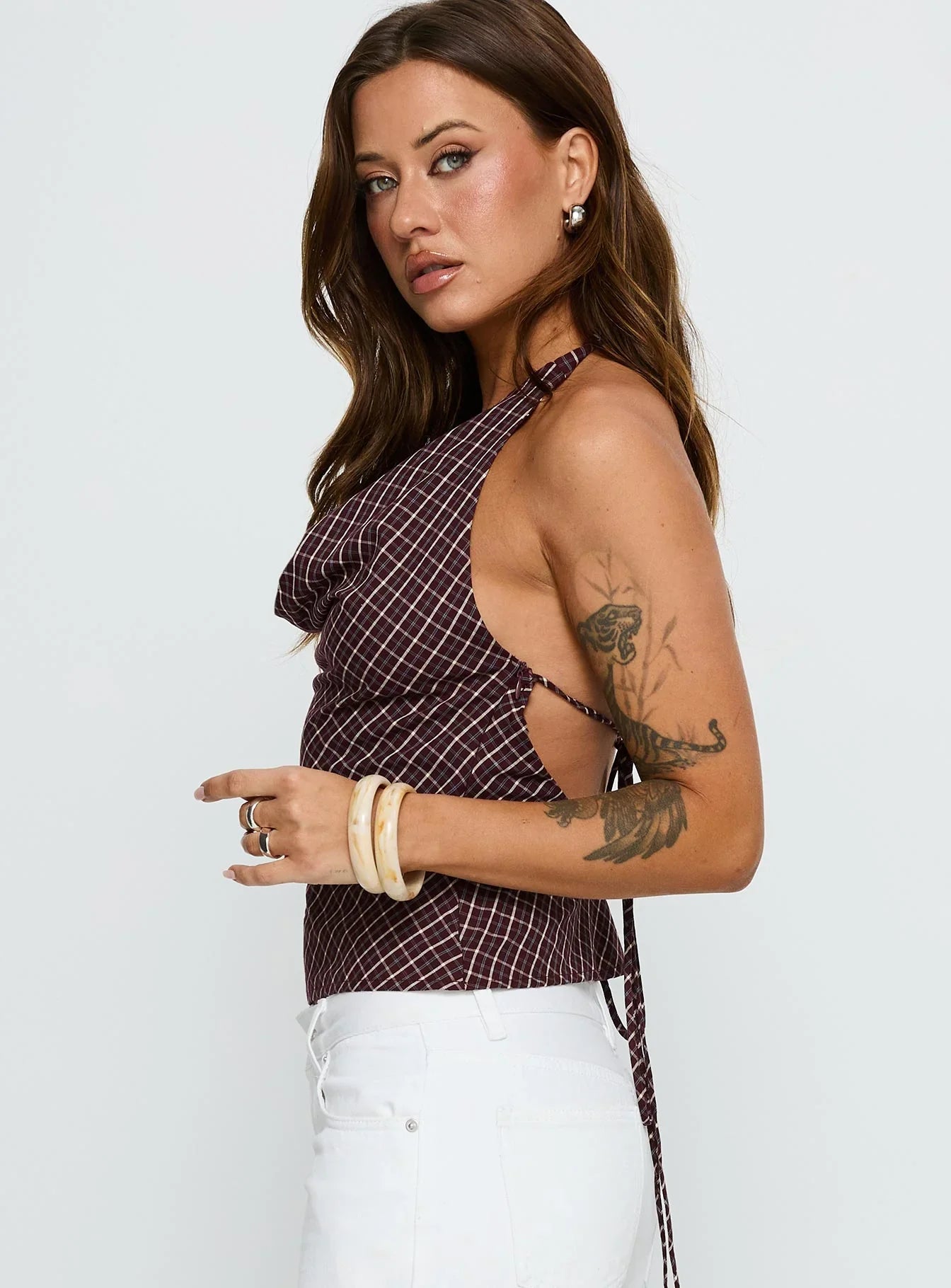 Gaybriel Cowl Neck Low Back Top Wine Check
