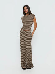 Gavrielle Jersey Wide Leg Pants Chocolate Cream Stripe