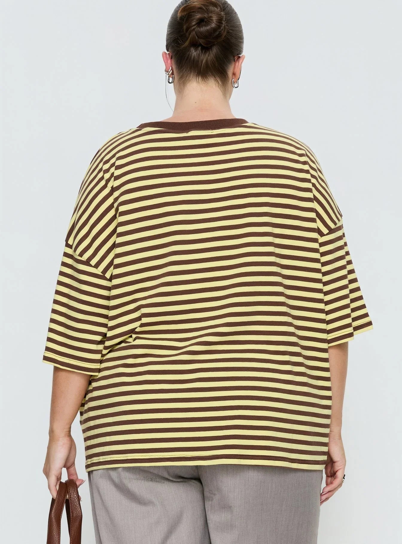 Settle Down Short Sleeve Top Yellow Brown Stripe Curve