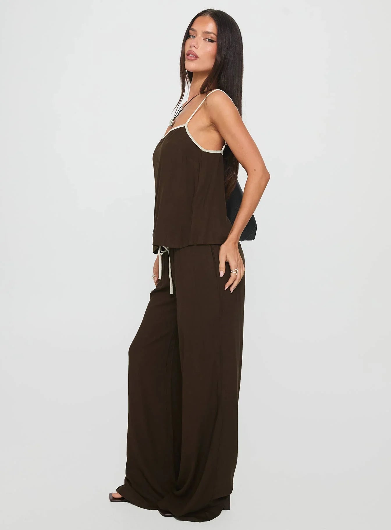 Nolei Contrast Pants Set Chocolate White
