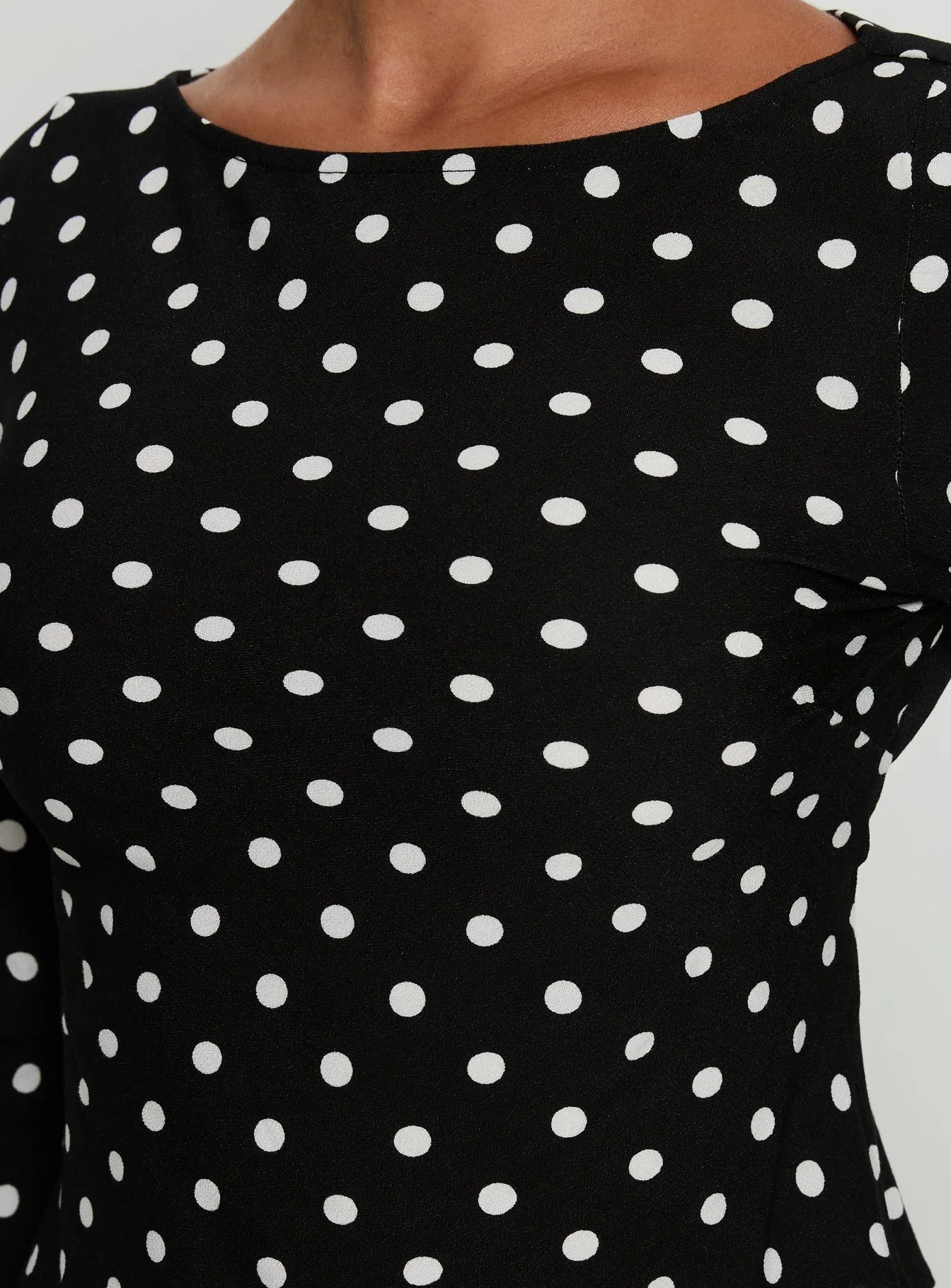 Lady Lady Long Sleeve Backless Top Black White Polka