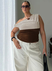 Past Life One Shoulder Top Brown Stripe Curve