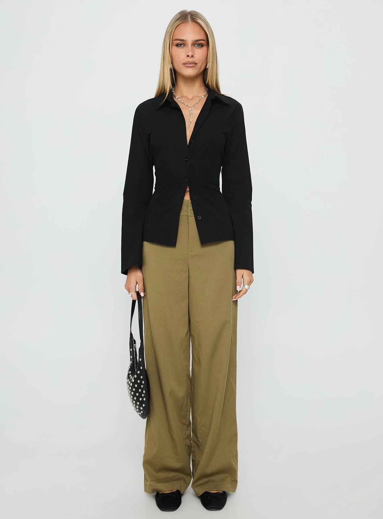 Eryx Tie Back Button Up Top Black