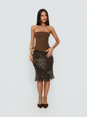 Starr Studded Strapless Top Brown