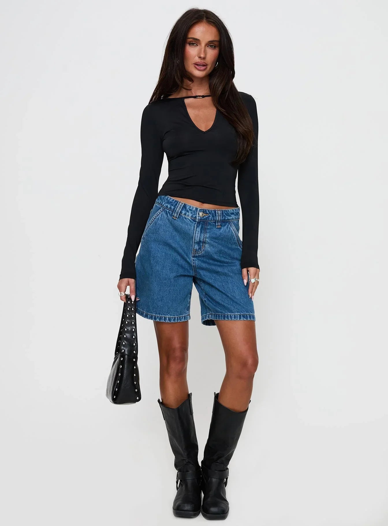 Layna Long Sleeve Plunge Neck Top Black