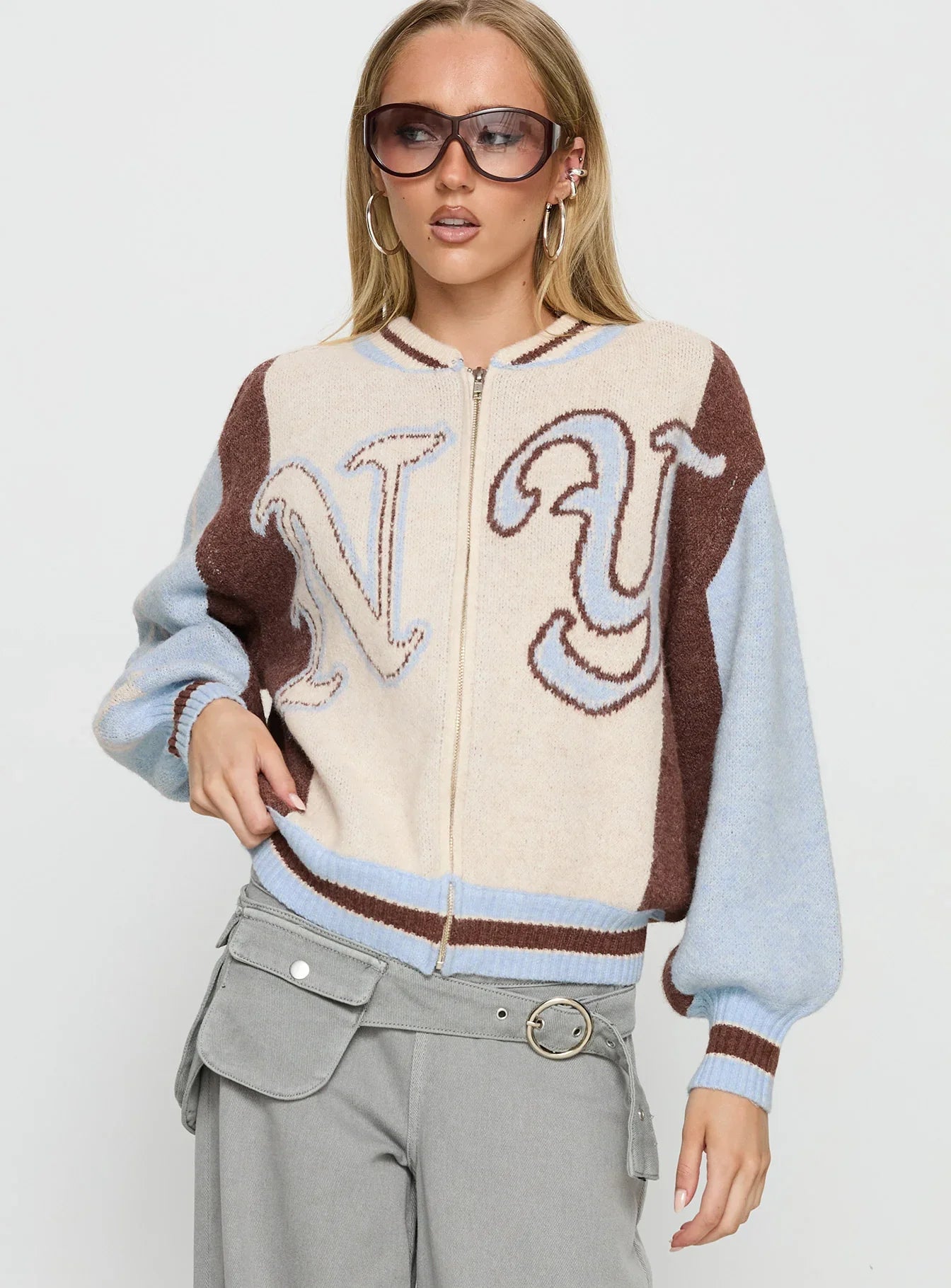 Brandyce Graphic Knit Jacket Blue Chocolate
