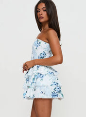 Sunkiss Frill Mini Dress White Blue