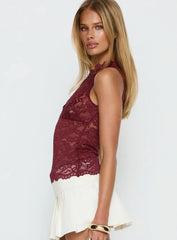 Quinbie Lace Sleeveless Top Burgundy