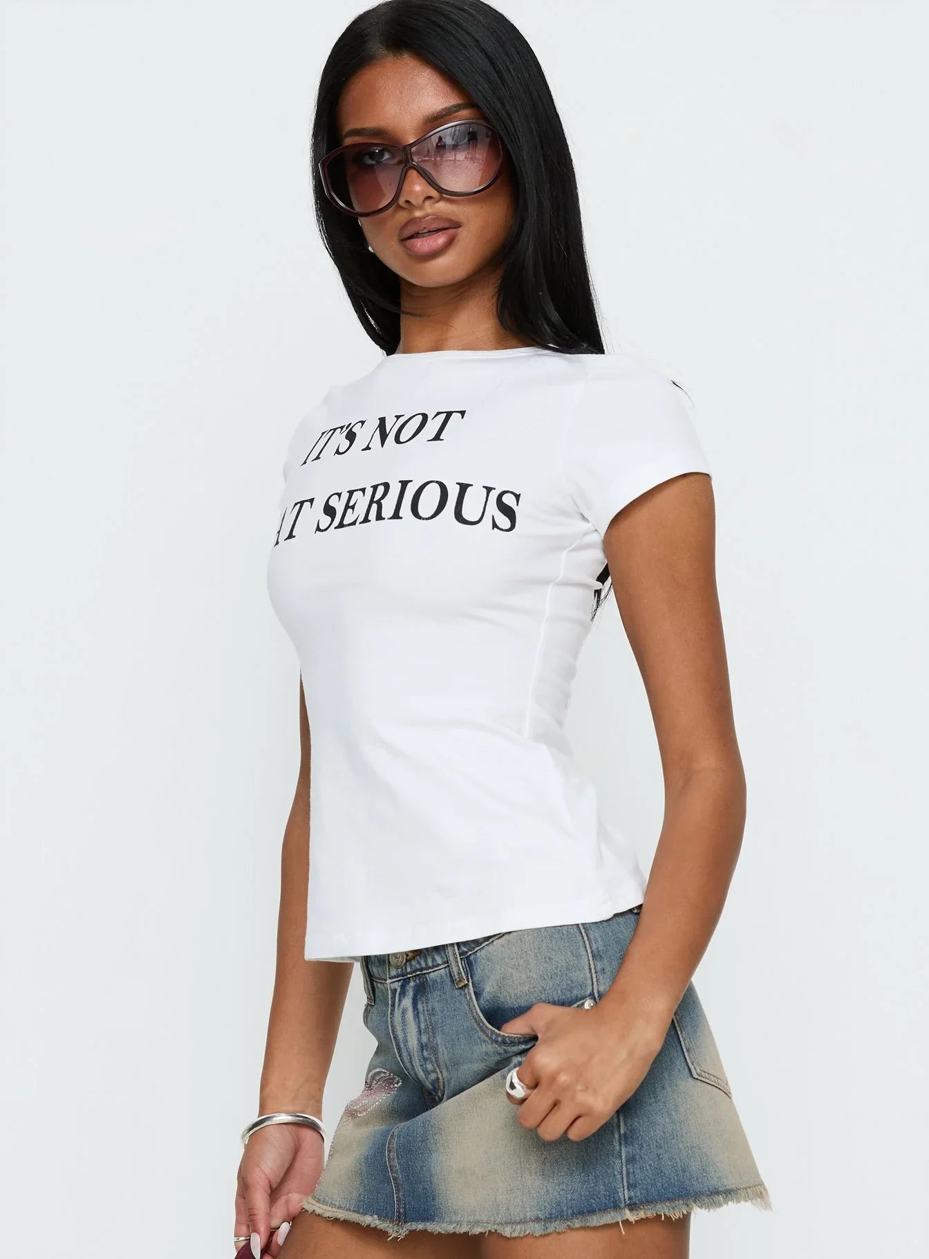 Its Not That Serious Graphic Baby Tee White Black