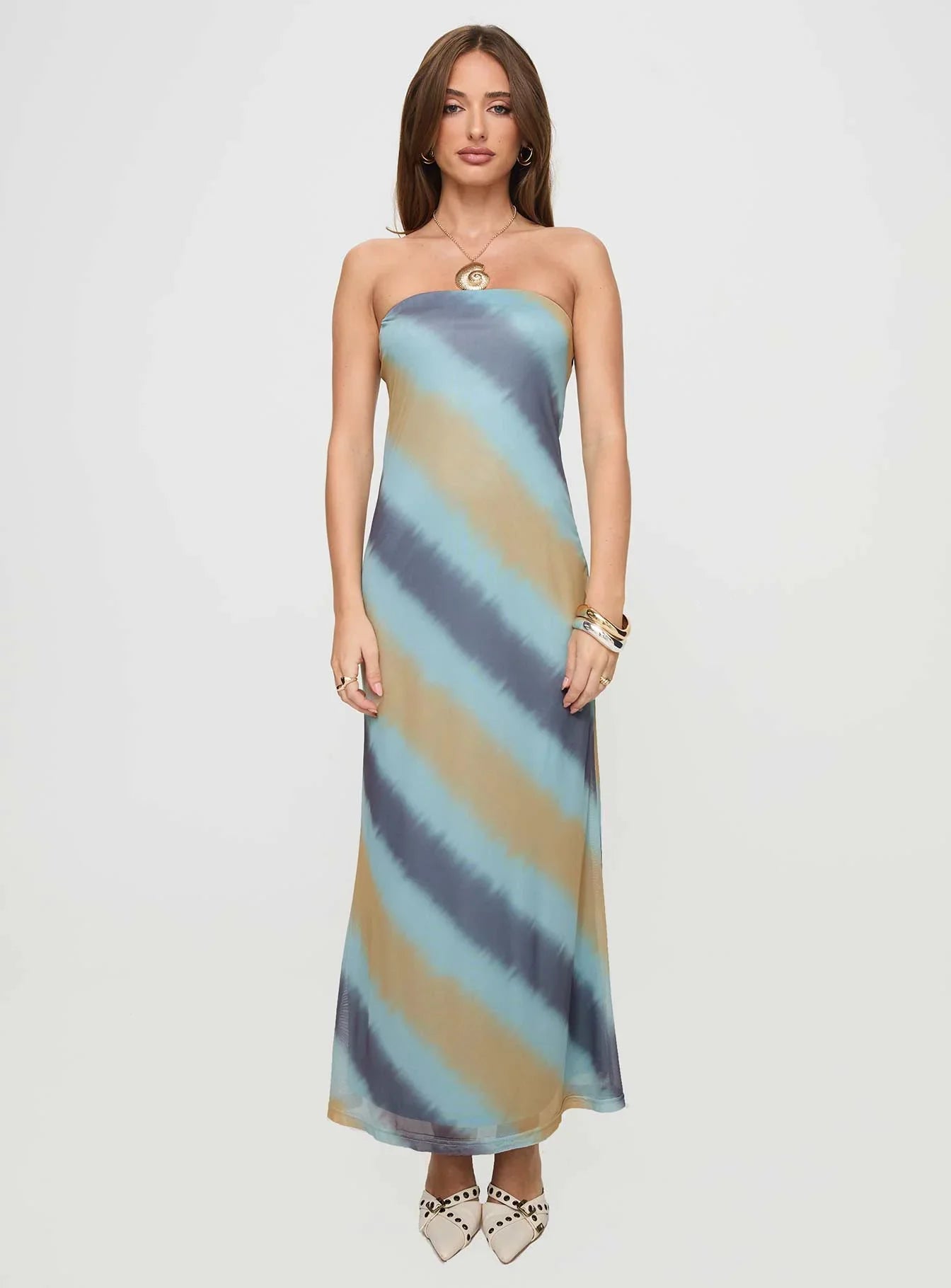 Celik Strapless Maxi Dress Blue Brown