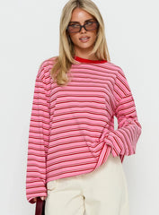 Settle Down Long Sleeve Top Pink Red Stripe