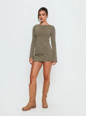 Bryanna Long Sleeve Mini Dress Yellow Navy
